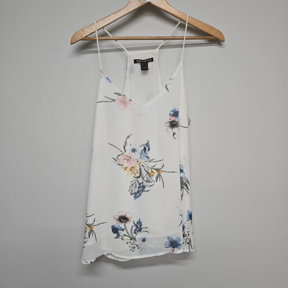 Revamped Floral Racerback Camisole Top Women XL White Polyester Boho